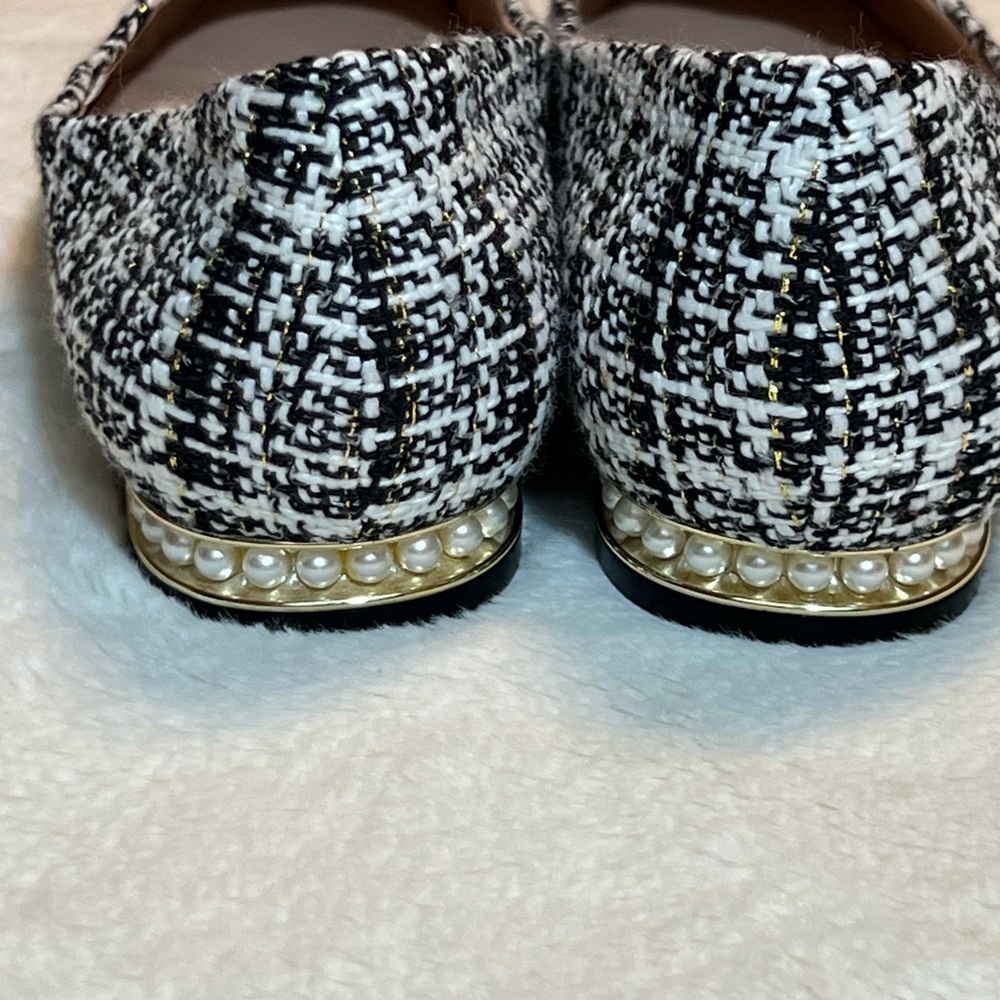 Karl Lagerfeld Black and White Pearl And Tweed Bow Ballet Flats - Picture 3 of 9